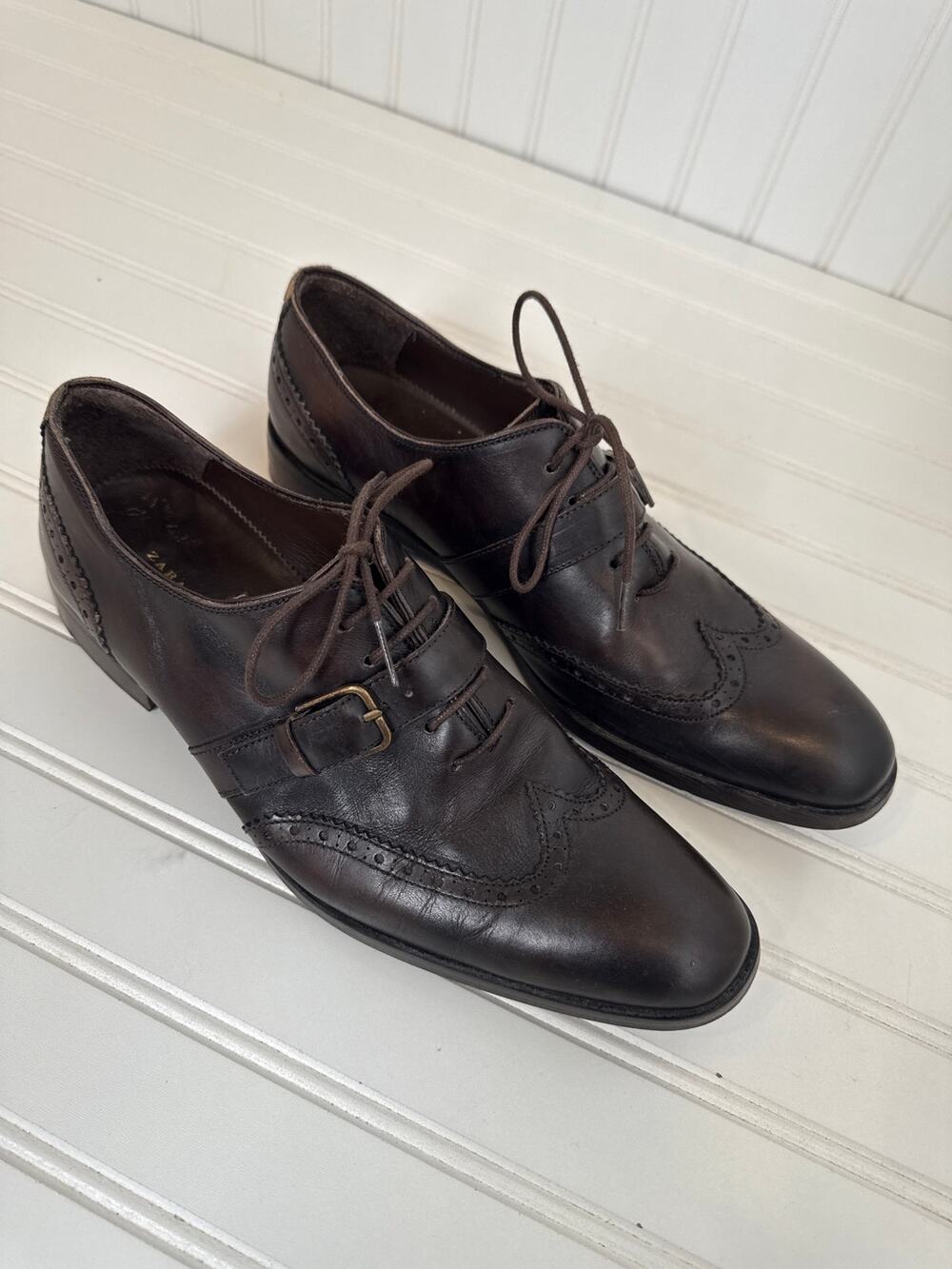Zara Man Brown Leather Buckle Oxford Shoes Classic Workwear Office Size EU42 11